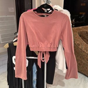 brown/pink open back tie wide sleeve top